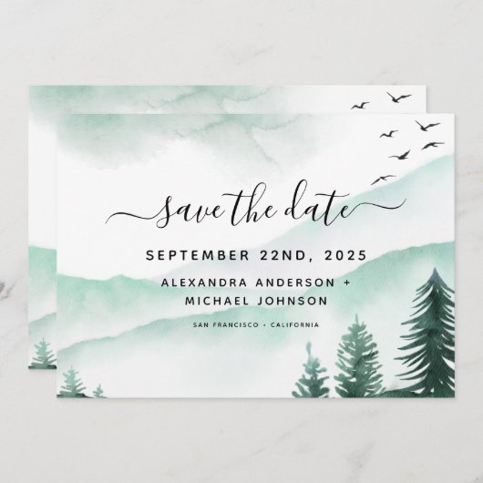 Save the Date Rustikaler Wald Wasserfarbe Moody (Vorne/Hinten)