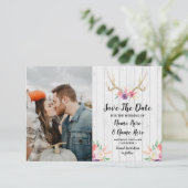 Save the Date Rustikales Antlers Stag Foto (Stehend Vorderseite)