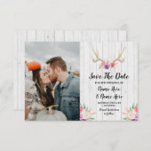 Save the Date Rustikales Antlers Stag Foto (Vorne/Hinten)