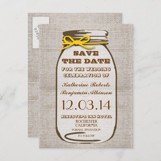 Save the Date rustikales Brustglas Ankündigungspostkarte (Vorne/Hinten)