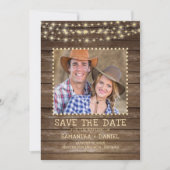 Save the Date rustikales Foto mit Holzstring Light (Vorderseite)