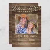 Save the Date rustikales Foto mit Holzstring Light (Vorne/Hinten)
