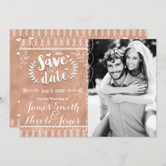 Save the Date Rustikales Glam Rose Gold Foto (Vorne/Hinten)