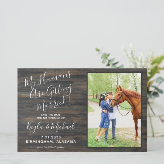 Save the Date rustikales Haustier-Hochzeitspferd (Stehend Vorderseite)