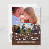 Save the Date rustikales Holz 4 Foto Ankündigungspostkarte (Vorne/Hinten)