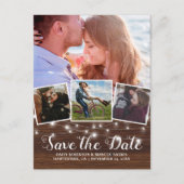Save the Date rustikales Holz 4 Foto Ankündigungspostkarte (Vorderseite)