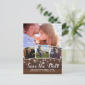 Save the Date rustikales Holz 4 Foto Ankündigungspostkarte (Stehend Vorderseite)