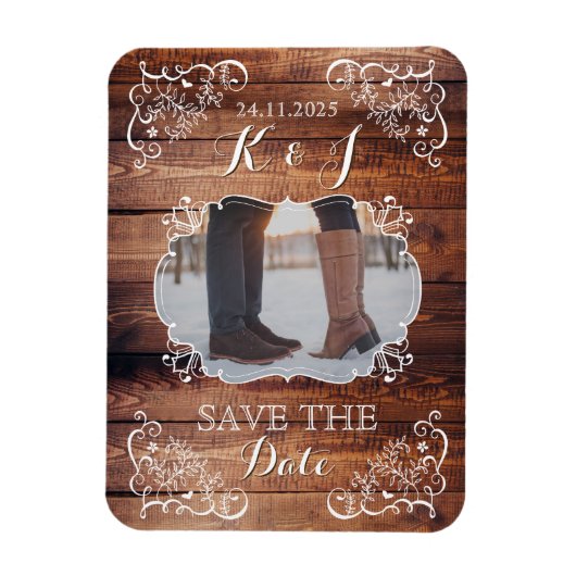 Save the Date rustikales Holz Hochzeitsholz Foto H Magnet (Vertikal)