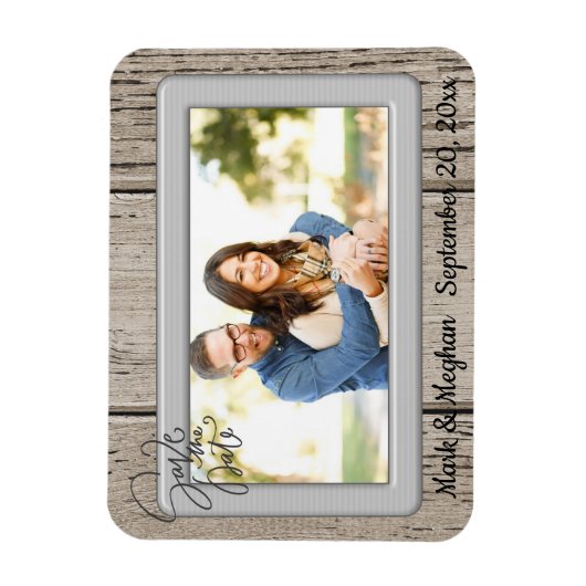 Save the Date rustikales Holz mit Foto Magnet (Vertikal)