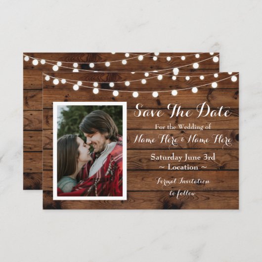 Save the Date rustikales Holz Rustikales Foto lade (Vorne/Hinten)