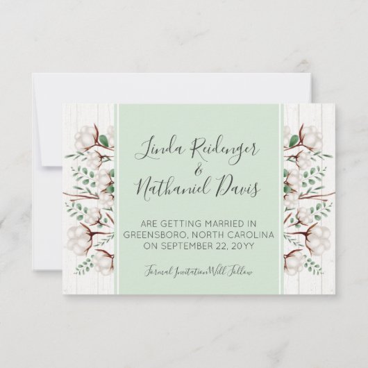 Save the Date rustikales Südkantoletten-Hochzeitss Einladung (Rückseite)