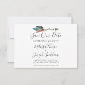 Save the Date Rustikales türkisfarbenes Feather Ar Einladung (Rückseite)