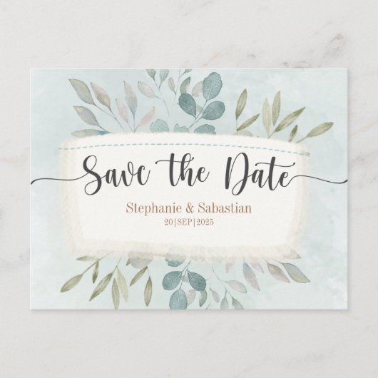 Save the Date Rustikales Wasserfarbenfroh Blau Ankündigungspostkarte (Vorderseite)