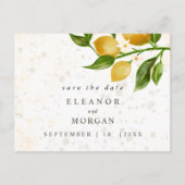 Save the Date saftige Zitronen Aquarellhochzeit Postkarte (Vorderseite)