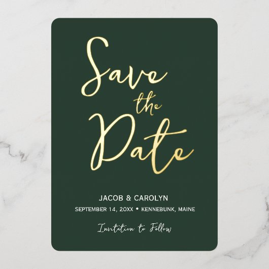 Save the Date Sage Green Gold Wedding Folieneinladung (Vorderseite)