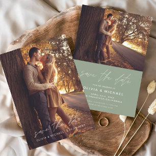 Save the Date Sage Green Handwriting Wedding