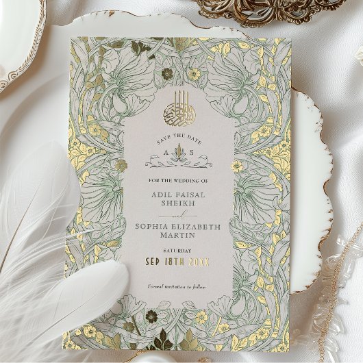 Save the Date Sage Green Muslim Islamic Morris Folieneinladung