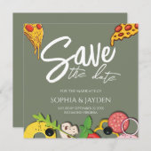 Save the Date Sage Green PIZZA Moderner Chic (Vorne/Hinten)