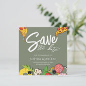 Save the Date Sage Green PIZZA Moderner Chic (Stehend Vorderseite)
