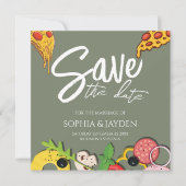 Save the Date Sage Green PIZZA Moderner Chic (Vorderseite)