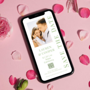 Save the Date Sage Green QR Code Moderne Hochzeit