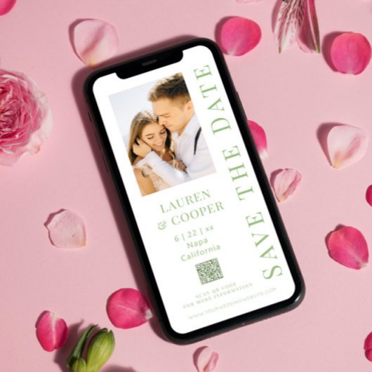 Save the Date Sage Green QR Code Moderne Hochzeit