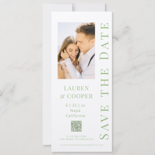 Save the Date Sage Green QR Code Moderne Hochzeit (Vorderseite)