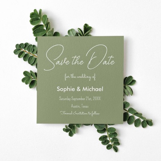 Save the Date Sage Green Simple Wedding Card