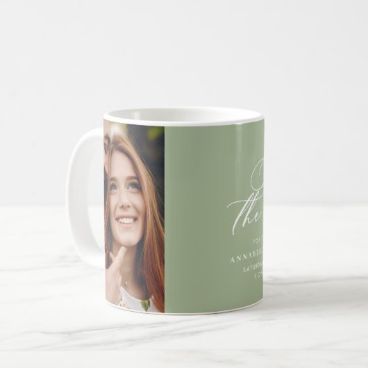 Save the Date Salbei-Hochzeit Kaffeetasse (Vorderseite Links)