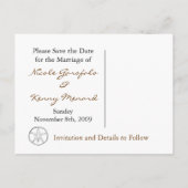 Save the Date Sand-Dollar Ankündigungspostkarte (Rückseite)