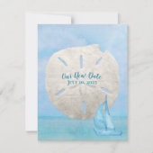 Save the Date Sand Dollar und Segelboot (Vorderseite)