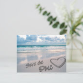 Save the Date Sand Herzschrift Ankündigungspostkarte (Stehend Vorderseite)