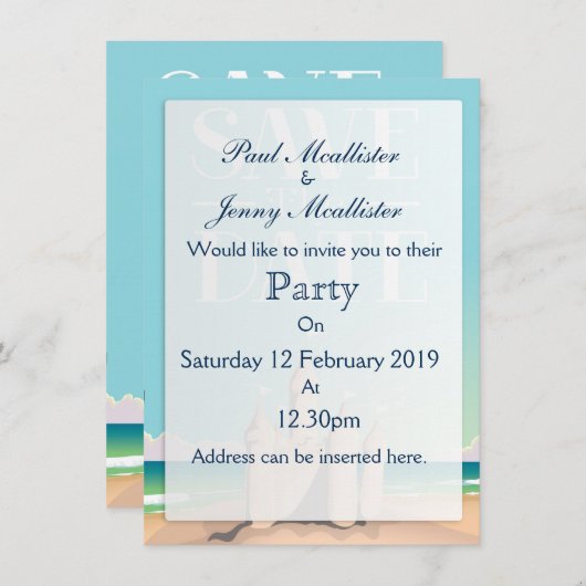 Save the Date Sandcastle Einladung (Vorne/Hinten)