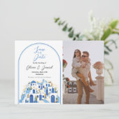 Save the Date Santorini Foto Griechenland Blue Whi (Stehend Vorderseite)