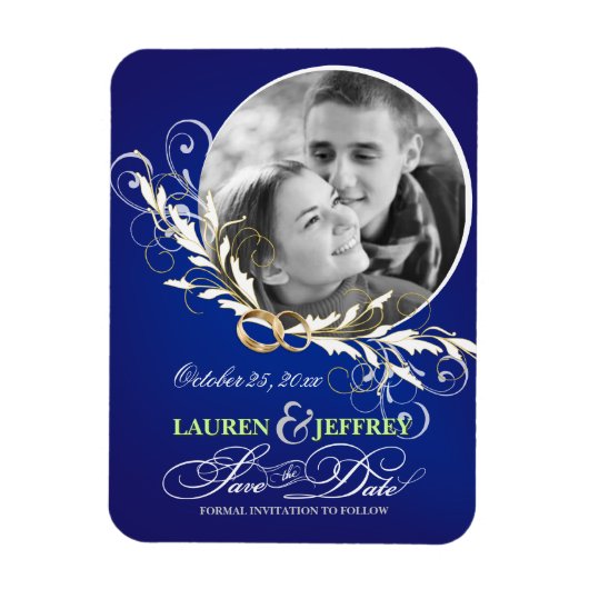 Save the Date Sapphire Blue Wedding Foto Magnete (Vertikal)