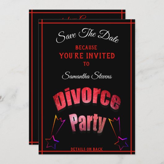 Save the Date Scheidung Party Name jedes beliebige (Vorne/Hinten)