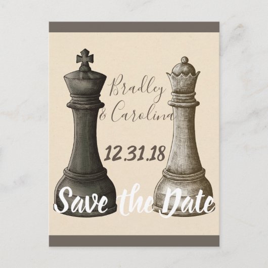 Save the Date Schess King Queen Personalisiert Postkarte (Vorderseite)