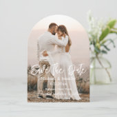 Save the Date, schick weißes kalligraphisches Hoch Einladung (Stehend Vorderseite)