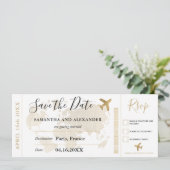 Save the Date schicke Goldweltkarte Boarding Pass (Stehend Vorderseite)