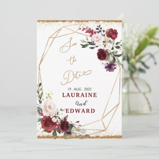 Save the Date schlichte Blumenkarte, goldgelb Einladung (Stehend Vorderseite)