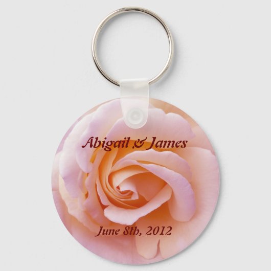 Save the Date Schlüsselanhänger und rosa Rose (Vorderseite)