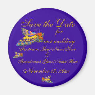 Save the Date Schmetterlings-Hochzeits-Gold lila Magnet