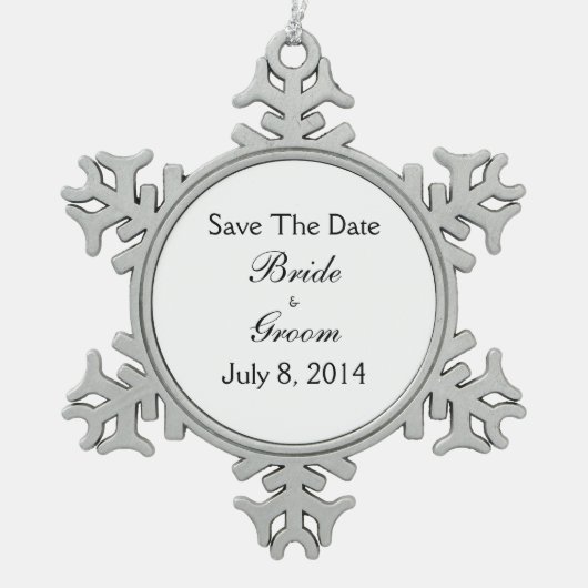 Save The Date Schneeflocken Zinn-Ornament (Vorderseite)