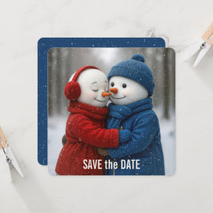 Save The Date Schneemann Paar in Schneeflocken Karte