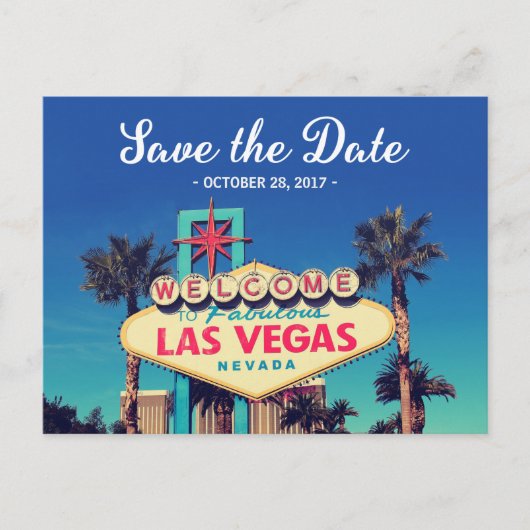 Save the Date - Schönes Retro Las Vegas Foto Ankündigungspostkarte (Vorderseite)