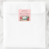 Save the Date Schwänze und Rose benutzerdefinierte Quadratischer Aufkleber (Tasche)