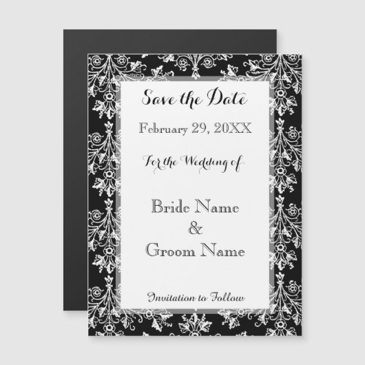 Save the Date schwarz auf weißer Magnetkarte (Vorne/Hinten)