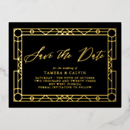 Save the Date Schwarz-Gold-Dekorrahmen Folie Einladungspostkarte