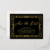 Save the Date Schwarz-Gold-Dekorrahmen Folie Einladungspostkarte (Vorderseite/Rückseite)