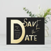 Save the Date Schwarz-Gold-Schablone-Karte (Stehend Vorderseite)